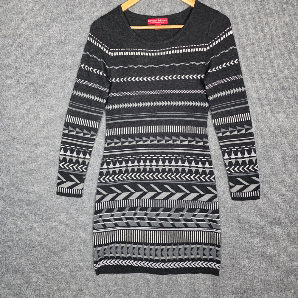 Krimson‎ Klover Womens XS Merino Wool Silk Blend Fair Isle Sweater Dress Gray